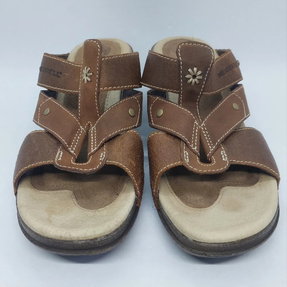 MERRELL Luxe Slide Mink Sandal Womens Sz 6 Brown Slip On Cushioned Comfort Shoes